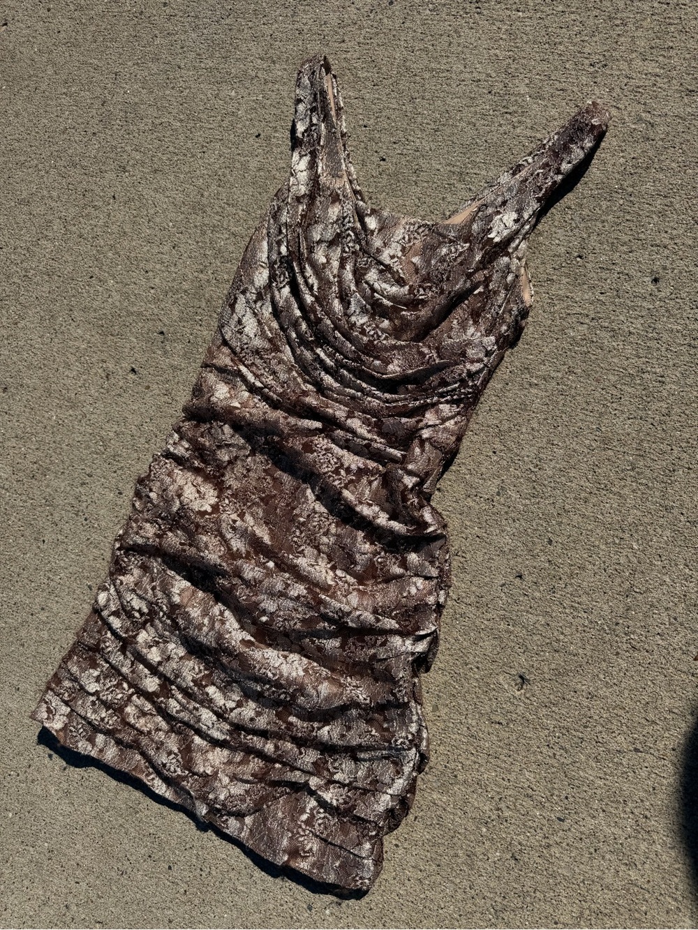 Express Y2K Metallic Brown Lace Ruched Mini Dress Size 2